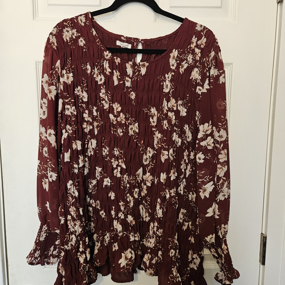 Maurices Burgundy Floral Blouse